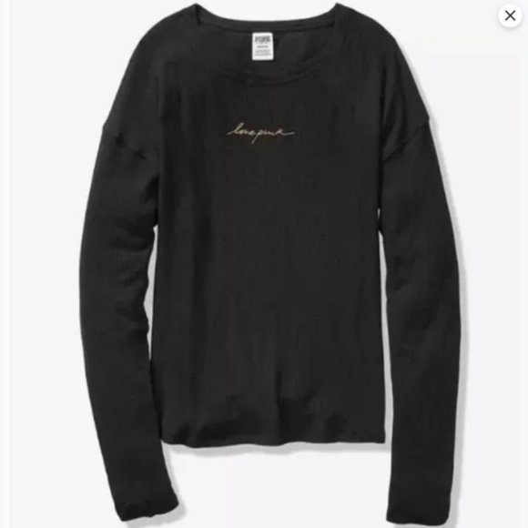 PINK Victoria's Secret Tops - PINK Black Waffle Crew Long Sleeve Tee 🖤